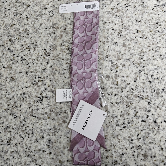 Coach Signature Print Silk Skinny Scarf in Lilac - Picture 2 of 7